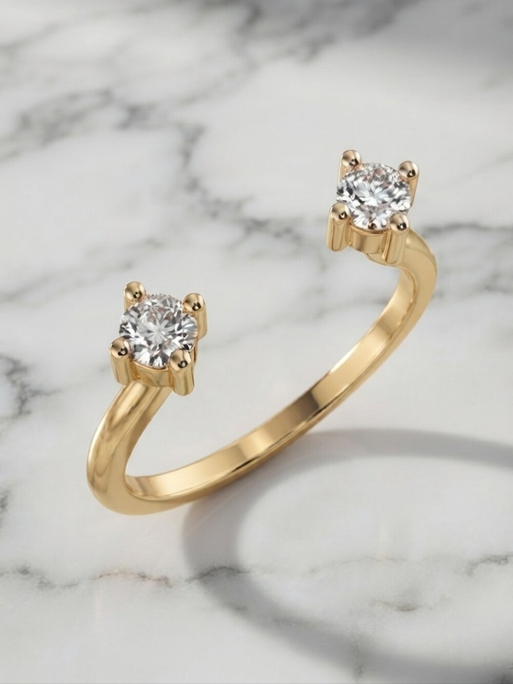 Diamond Toi et Moi Stackable Open Ring in 14K Solid Yellow Gold 0.23 TCW
